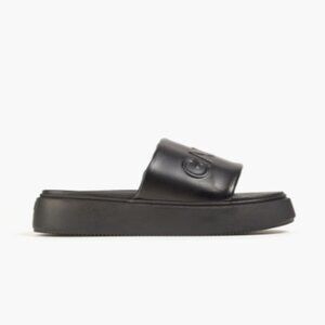 GANNI Embossed Faux Leather Platform Slides